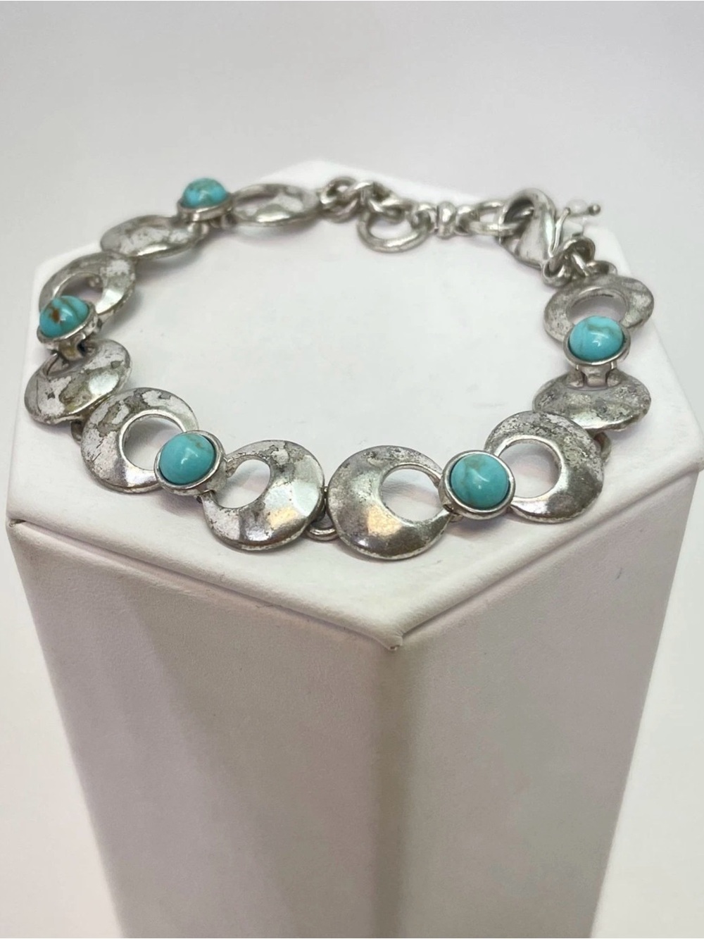 LUCKY Brand Silvertone Chain Bracelet With Semi-Precious Turquoise Accents 2647